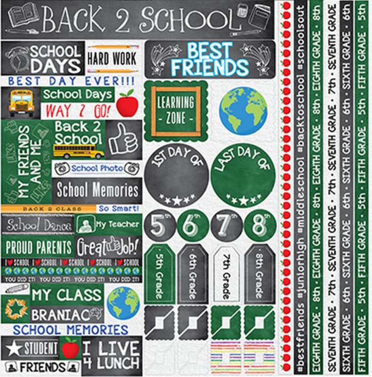 Reminisce You've Been Schooled: Fifth-Eighth 12x12 Sticker Sheet
